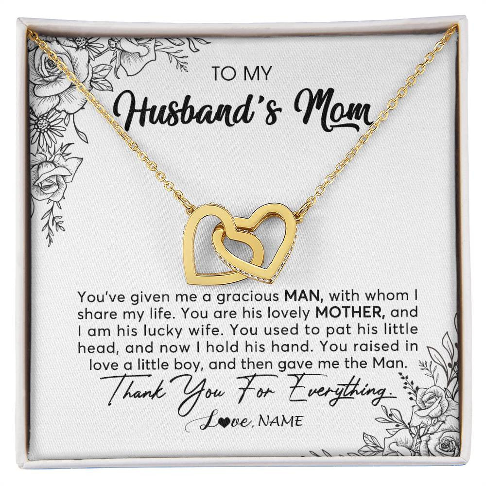 Interlocking Hearts Necklace 18K Yellow Gold Finish | Personalized To My Husband's Mom Necklace From Daughter You Are His Lovely Mother In Law Mothers Day Birthday Christmas Customized Gift Box Message Card | siriusteestore