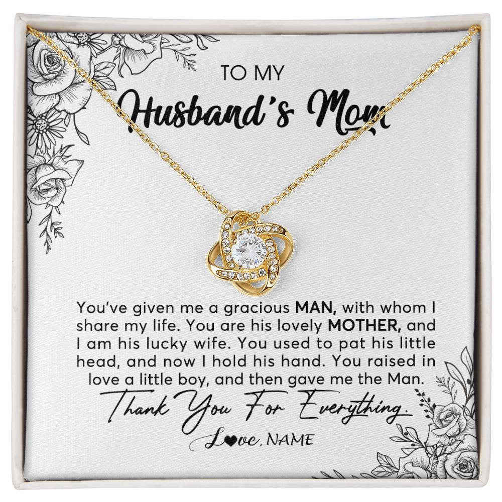 Love Knot Necklace 18K Yellow Gold Finish | Personalized To My Husband's Mom Necklace From Daughter You Are His Lovely Mother In Law Mothers Day Birthday Christmas Customized Gift Box Message Card | siriusteestore