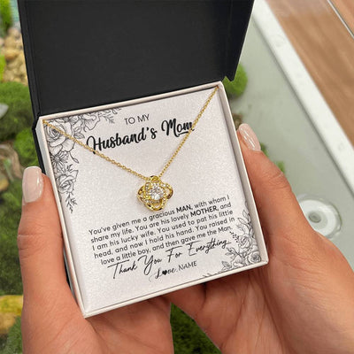 Love Knot Necklace 18K Yellow Gold Finish | Personalized To My Husband's Mom Necklace From Daughter You Are His Lovely Mother In Law Mothers Day Birthday Christmas Customized Gift Box Message Card | siriusteestore