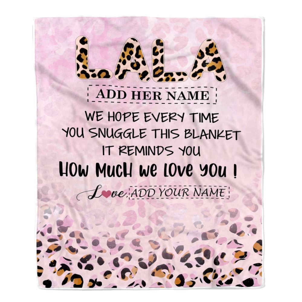 Personalized To My Lala Gifts From Granddaughter Grandson Blanket Pink Leopard Happy Birthday Gifts For Lala Mothers Day Christmas Customized Fleece Blanket | siriusteestore