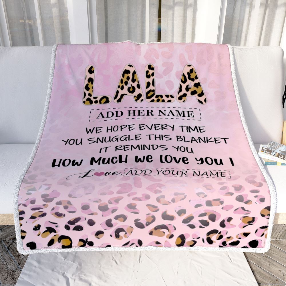 Personalized To My Lala Gifts From Granddaughter Grandson Blanket Pink Leopard Happy Birthday Gifts For Lala Mothers Day Christmas Customized Fleece Blanket | siriusteestore