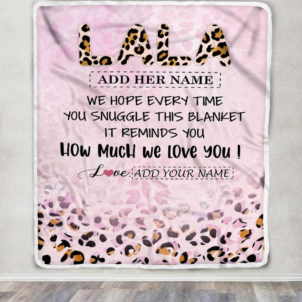 Personalized To My Lala Gifts From Granddaughter Grandson Blanket Pink Leopard Happy Birthday Gifts For Lala Mothers Day Christmas Customized Fleece Blanket | siriusteestore