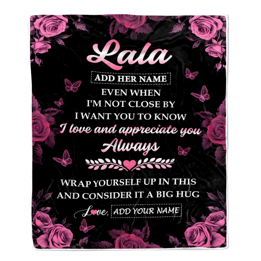 Personalized To My Lala Gifts From Granddaughter Grandson Blanket Rose Floral It A Big Hug Birthday Gift Idea For Lala Gifts Christmas Custom Fleece Blanket | siriusteestore