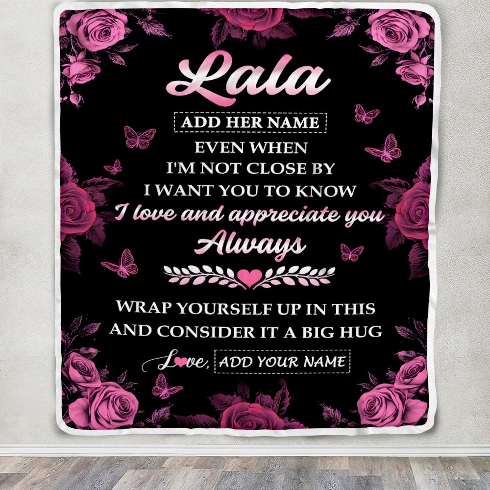 Personalized To My Lala Gifts From Granddaughter Grandson Blanket Rose Floral It A Big Hug Birthday Gift Idea For Lala Gifts Christmas Custom Fleece Blanket | siriusteestore