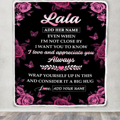 Personalized To My Lala Gifts From Granddaughter Grandson Blanket Rose Floral It A Big Hug Birthday Gift Idea For Lala Gifts Christmas Custom Fleece Blanket | siriusteestore