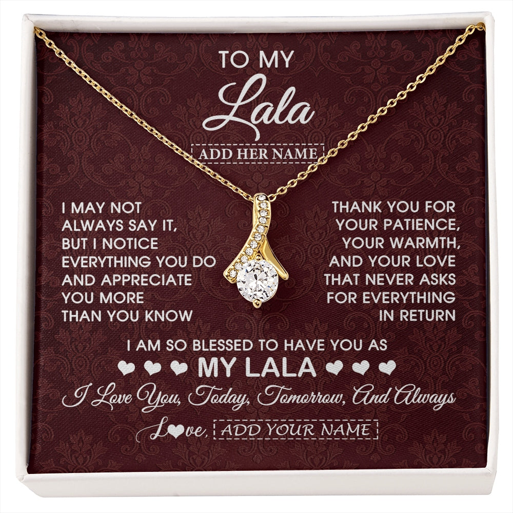 Alluring Beauty Necklace 18K Yellow Gold Finish | 1 | Personalized To My Lala Gifts From Granddaughter Necklace Meaningful Jewelry Pendant Gifts For Lala Mothers Day Birthday Christmas Custom Gift Box Message Card | https://siriusteestore.