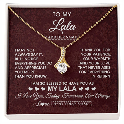 Alluring Beauty Necklace 18K Yellow Gold Finish | 1 | Personalized To My Lala Gifts From Granddaughter Necklace Meaningful Jewelry Pendant Gifts For Lala Mothers Day Birthday Christmas Custom Gift Box Message Card | https://siriusteestore.