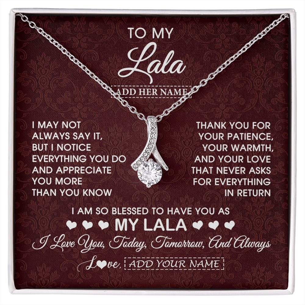 Alluring Beauty Necklace 14K White Gold Finish | 1 | Personalized To My Lala Gifts From Granddaughter Necklace Meaningful Jewelry Pendant Gifts For Lala Mothers Day Birthday Christmas Custom Gift Box Message Card | https://siriusteestore.