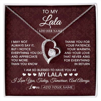 Forever Love Necklace 14K White Gold Finish | 1 | Personalized To My Lala Gifts From Granddaughter Necklace Meaningful Jewelry Pendant Gifts For Lala Mothers Day Birthday Christmas Custom Gift Box Message Card | https://siriusteestore.