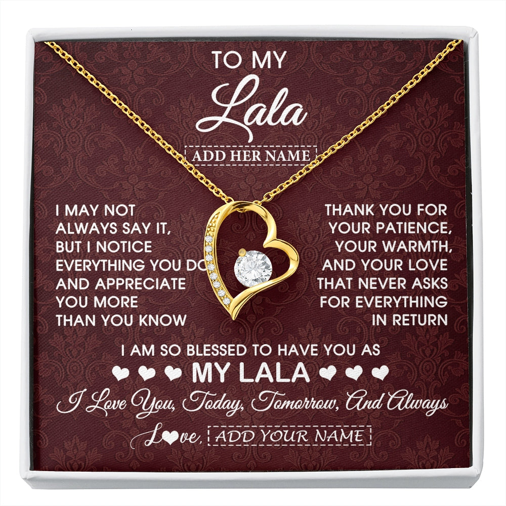 Forever Love Necklace 18K Yellow Gold Finish | 1 | Personalized To My Lala Gifts From Granddaughter Necklace Meaningful Jewelry Pendant Gifts For Lala Mothers Day Birthday Christmas Custom Gift Box Message Card | https://siriusteestore.
