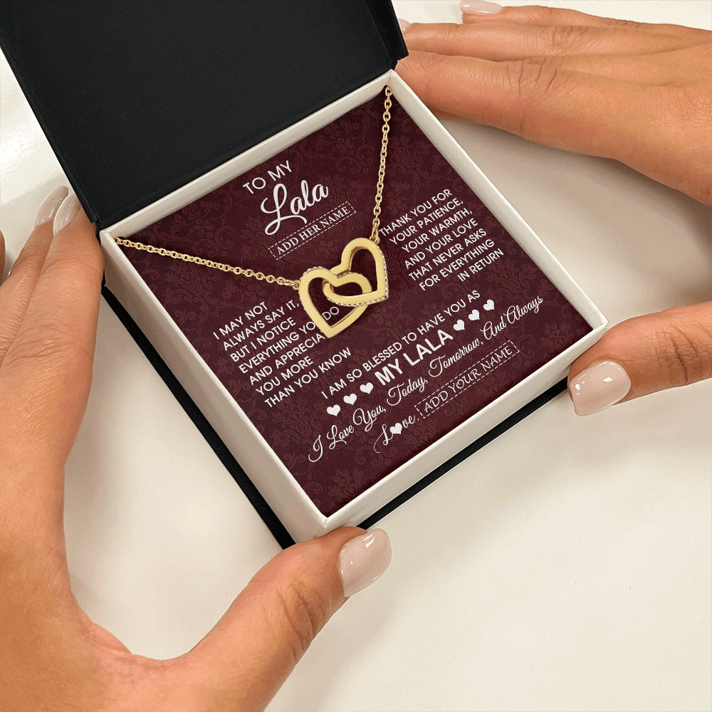 Interlocking Hearts Necklace 18K Yellow Gold Finish | 2 | Personalized To My Lala Gifts From Granddaughter Necklace Meaningful Jewelry Pendant Gifts For Lala Mothers Day Birthday Christmas Custom Gift Box Message Card | https://siriusteestore.