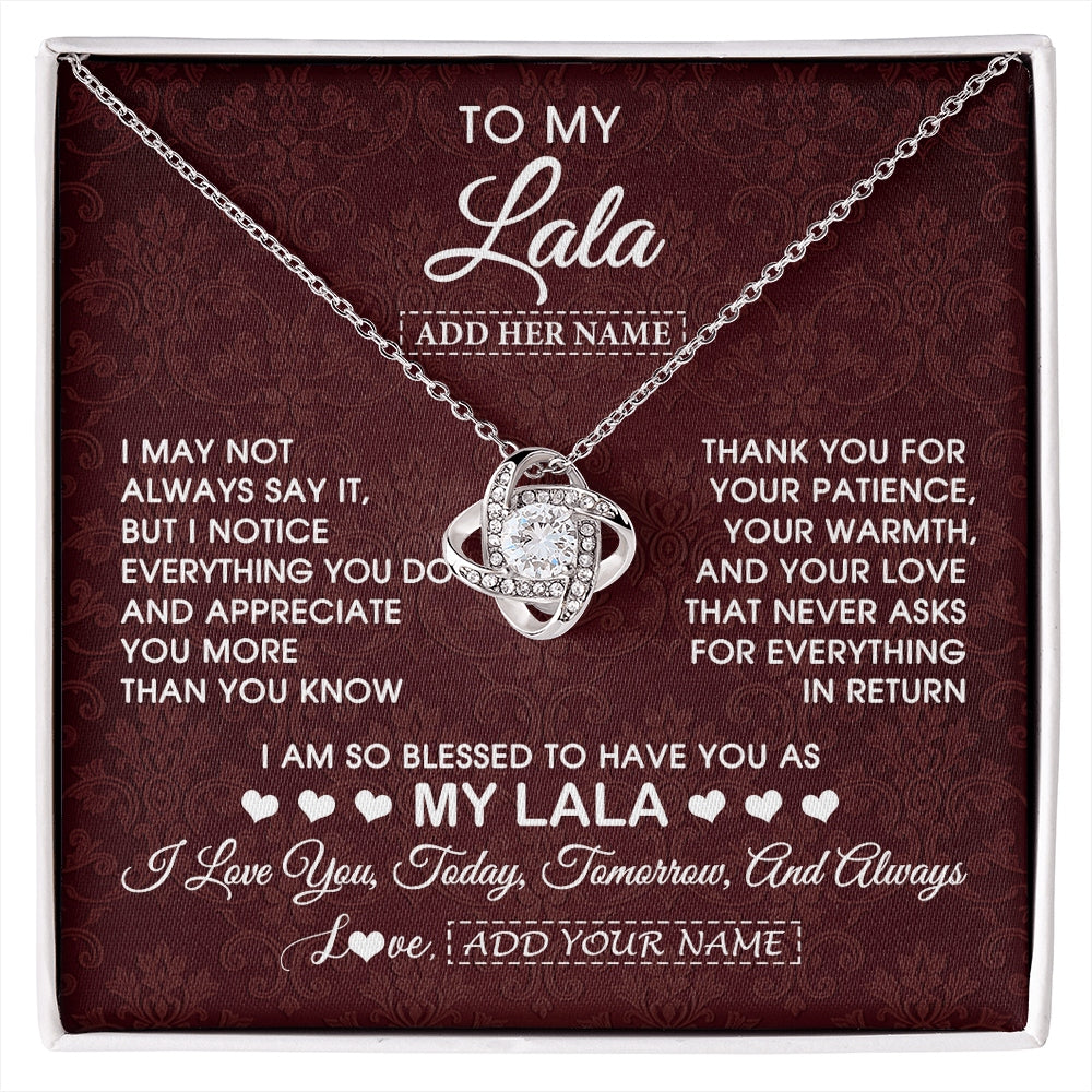 Love Knot Necklace 14K White Gold Finish | 1 | Personalized To My Lala Gifts From Granddaughter Necklace Meaningful Jewelry Pendant Gifts For Lala Mothers Day Birthday Christmas Custom Gift Box Message Card | https://siriusteestore.