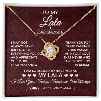 Love Knot Necklace 18K Yellow Gold Finish | 1 | Personalized To My Lala Gifts From Granddaughter Necklace Meaningful Jewelry Pendant Gifts For Lala Mothers Day Birthday Christmas Custom Gift Box Message Card | https://siriusteestore.
