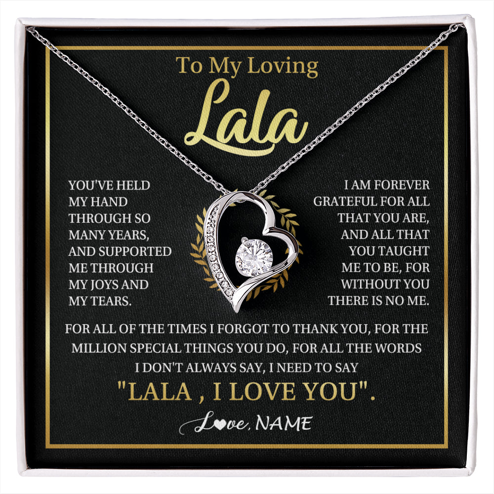 Forever Love Necklace 14K White Gold Finish | 1 | Personalized To My Lala Gifts Necklace From Granddaughter Grandson Grateful Thank You Lala Birthday Mothers Day Christmas Customized Gift Box Message Card | siriusteestore