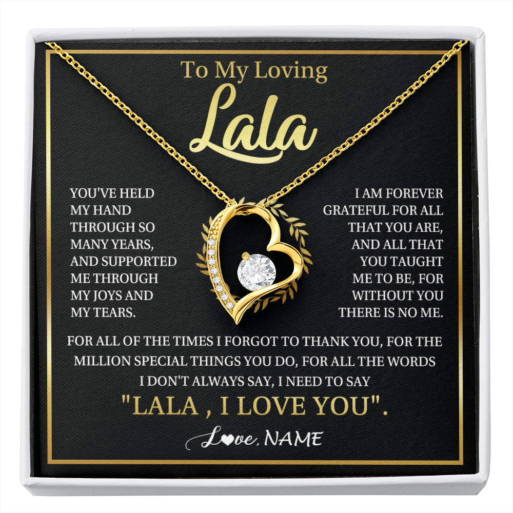 Forever Love Necklace 18K Yellow Gold Finish | 1 | Personalized To My Lala Gifts Necklace From Granddaughter Grandson Grateful Thank You Lala Birthday Mothers Day Christmas Customized Gift Box Message Card | siriusteestore