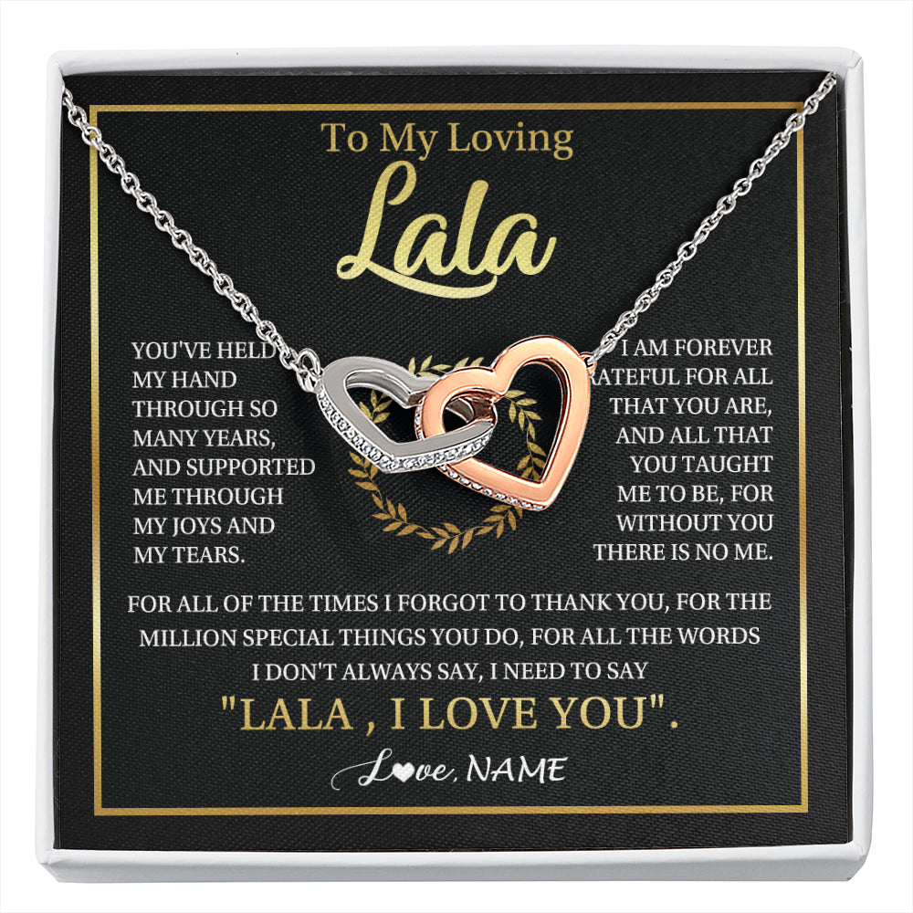 Interlocking Hearts Necklace Stainless Steel & Rose Gold Finish | 1 | Personalized To My Lala Gifts Necklace From Granddaughter Grandson Grateful Thank You Lala Birthday Mothers Day Christmas Customized Gift Box Message Card | siriusteestore