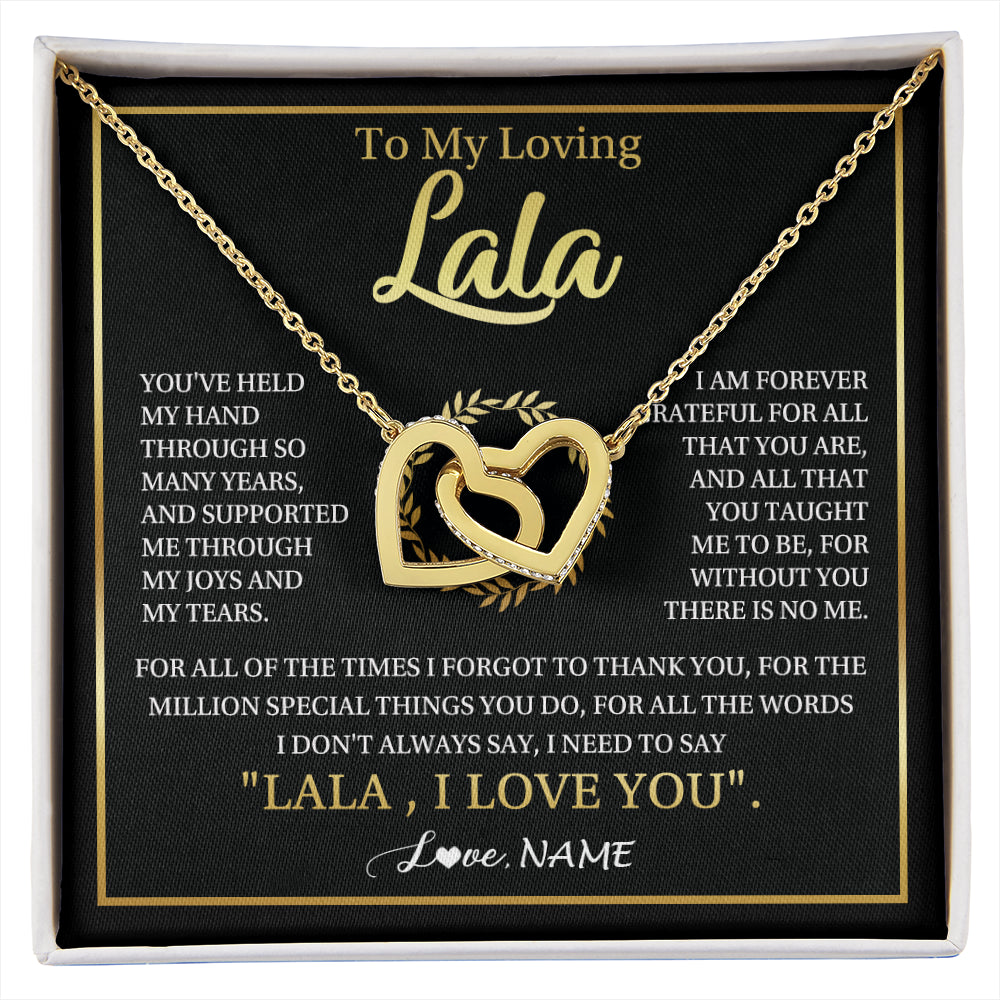Interlocking Hearts Necklace 18K Yellow Gold Finish | 1 | Personalized To My Lala Gifts Necklace From Granddaughter Grandson Grateful Thank You Lala Birthday Mothers Day Christmas Customized Gift Box Message Card | siriusteestore