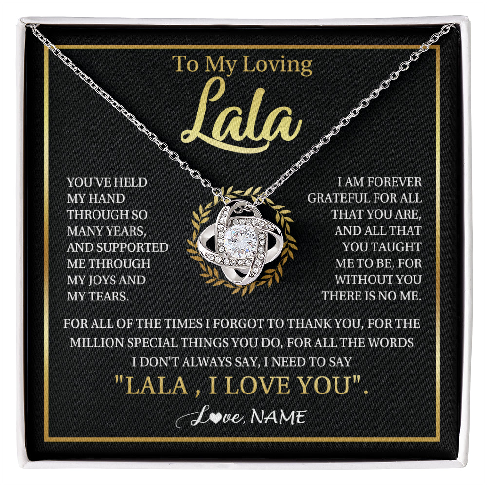 Love Knot Necklace 14K White Gold Finish | 1 | Personalized To My Lala Gifts Necklace From Granddaughter Grandson Grateful Thank You Lala Birthday Mothers Day Christmas Customized Gift Box Message Card | siriusteestore