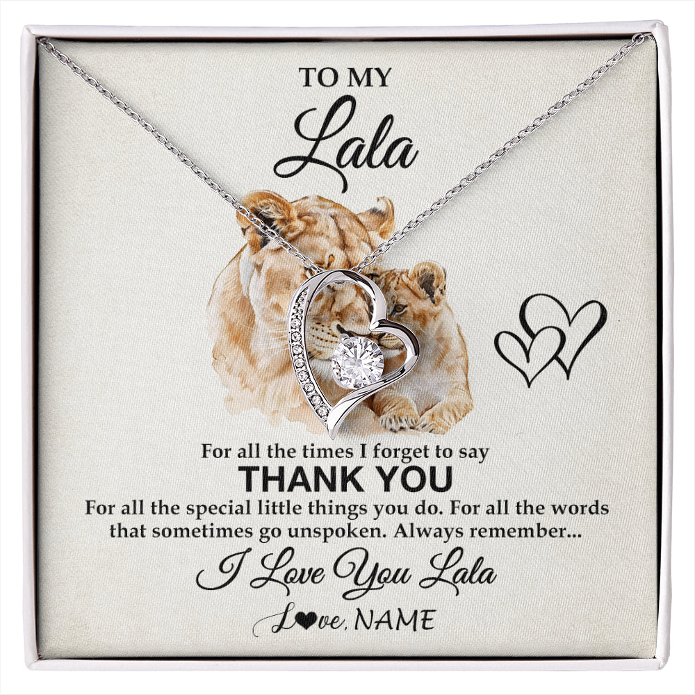 Forever Love Necklace 14K White Gold Finish | 1 | Personalized To My Lala Necklace From Granddaughter Thank You Lion Lala Gift For Mothers Day Birthday Gift Christmas For Lala Customized Gift Box Message Card | siriusteestore