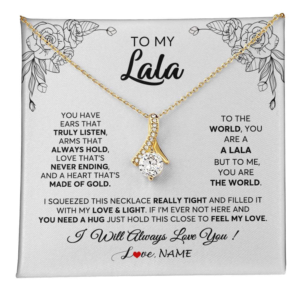 Alluring Beauty Necklace 18K Yellow Gold Finish | 1 | Personalized To My Lala Necklace From Grandkids Granddaughter Hold This Close Feel My Love Lala Birthday Mothers Day Christmas Customized Gift Box Message Card | siriusteestore