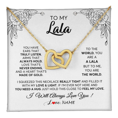 Interlocking Hearts Necklace 18K Yellow Gold Finish | 1 | Personalized To My Lala Necklace From Grandkids Granddaughter Hold This Close Feel My Love Lala Birthday Mothers Day Christmas Customized Gift Box Message Card | siriusteestore