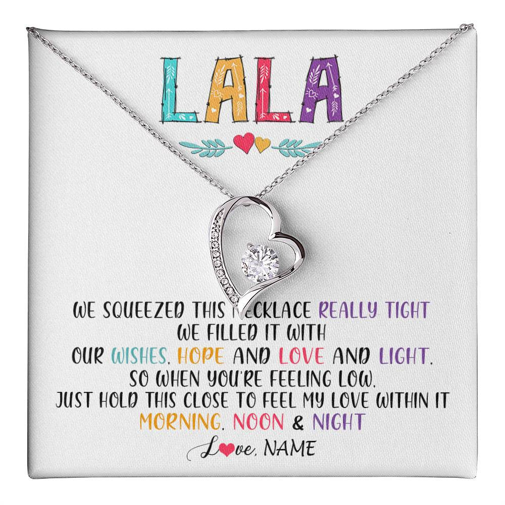 Forever Love Necklace 14K White Gold Finish | 1 | Personalized To My Lala Necklace From Grandkids Granddaughter We Squeezed This Necklace Lala Birthday Mothers Day Christmas Customized Gift Box Message Card | siriusteestore