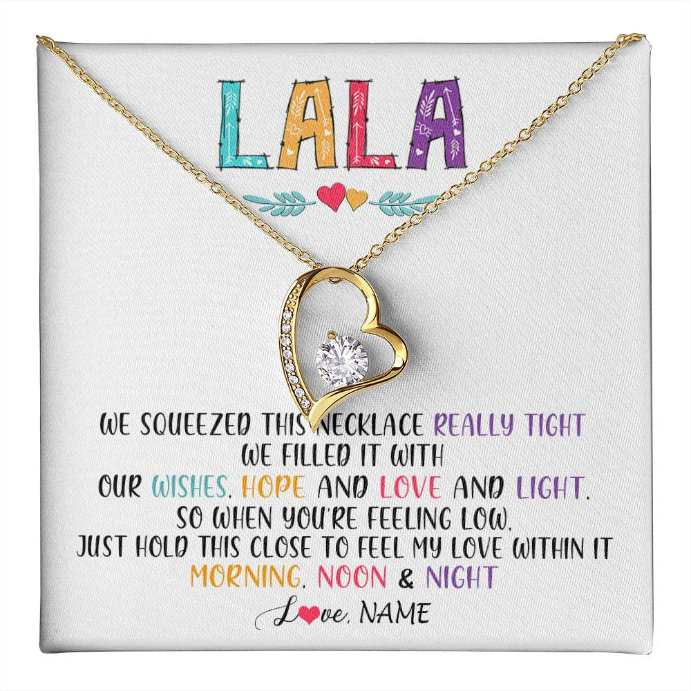 Forever Love Necklace 18K Yellow Gold Finish | 1 | Personalized To My Lala Necklace From Grandkids Granddaughter We Squeezed This Necklace Lala Birthday Mothers Day Christmas Customized Gift Box Message Card | siriusteestore