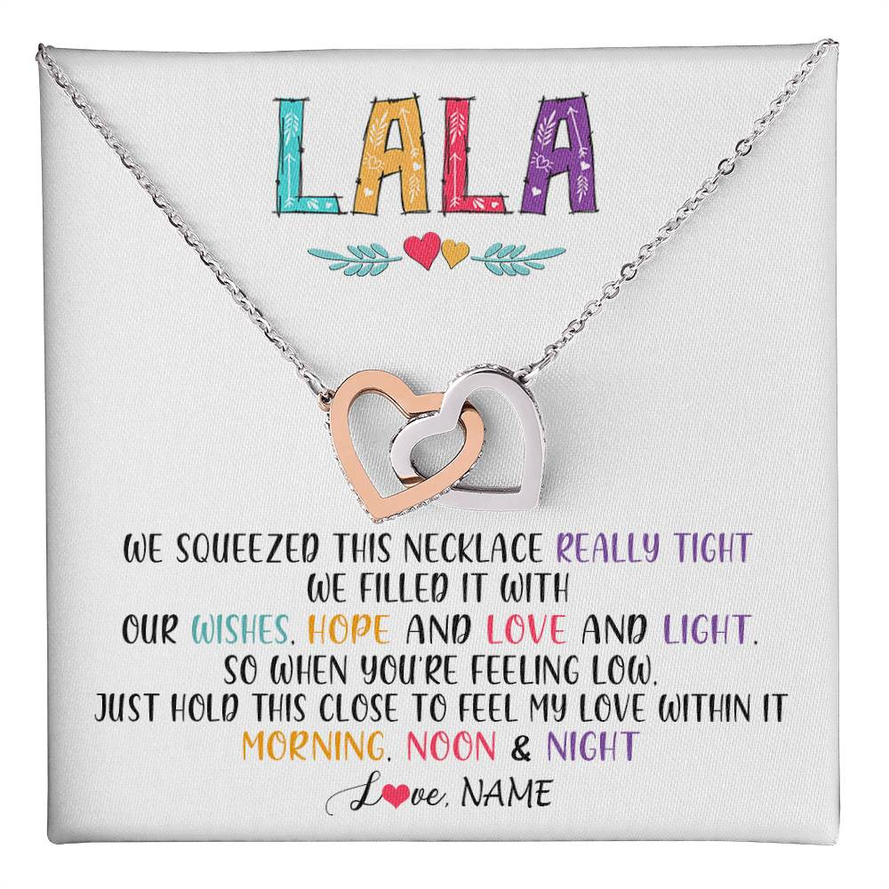 Interlocking Hearts Necklace Stainless Steel & Rose Gold Finish | 1 | Personalized To My Lala Necklace From Grandkids Granddaughter We Squeezed This Necklace Lala Birthday Mothers Day Christmas Customized Gift Box Message Card | siriusteestore