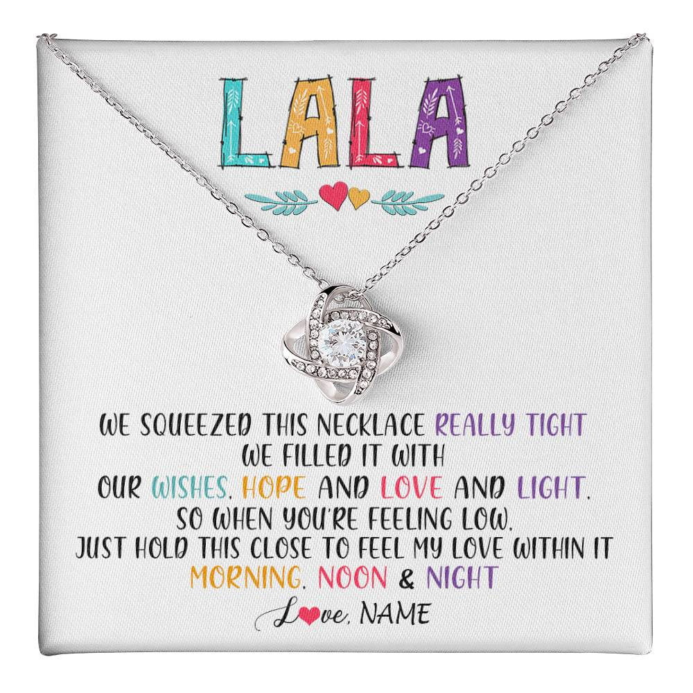 Love Knot Necklace 14K White Gold Finish | 1 | Personalized To My Lala Necklace From Grandkids Granddaughter We Squeezed This Necklace Lala Birthday Mothers Day Christmas Customized Gift Box Message Card | siriusteestore