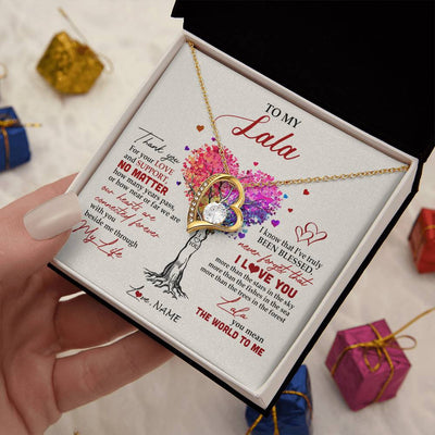 Forever Love Necklace 18K Yellow Gold Finish | 2 | Personalized To My Lala Necklace From Grandkids Never Forget That I Love You You Mean The World Lala Birthday Mothers Day Christmas Customized Gift Box Message Card | siriusteestore