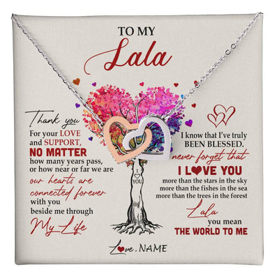 Interlocking Hearts Necklace Stainless Steel & Rose Gold Finish | 1 | Personalized To My Lala Necklace From Grandkids Never Forget That I Love You You Mean The World Lala Birthday Mothers Day Christmas Customized Gift Box Message Card | siriusteestore