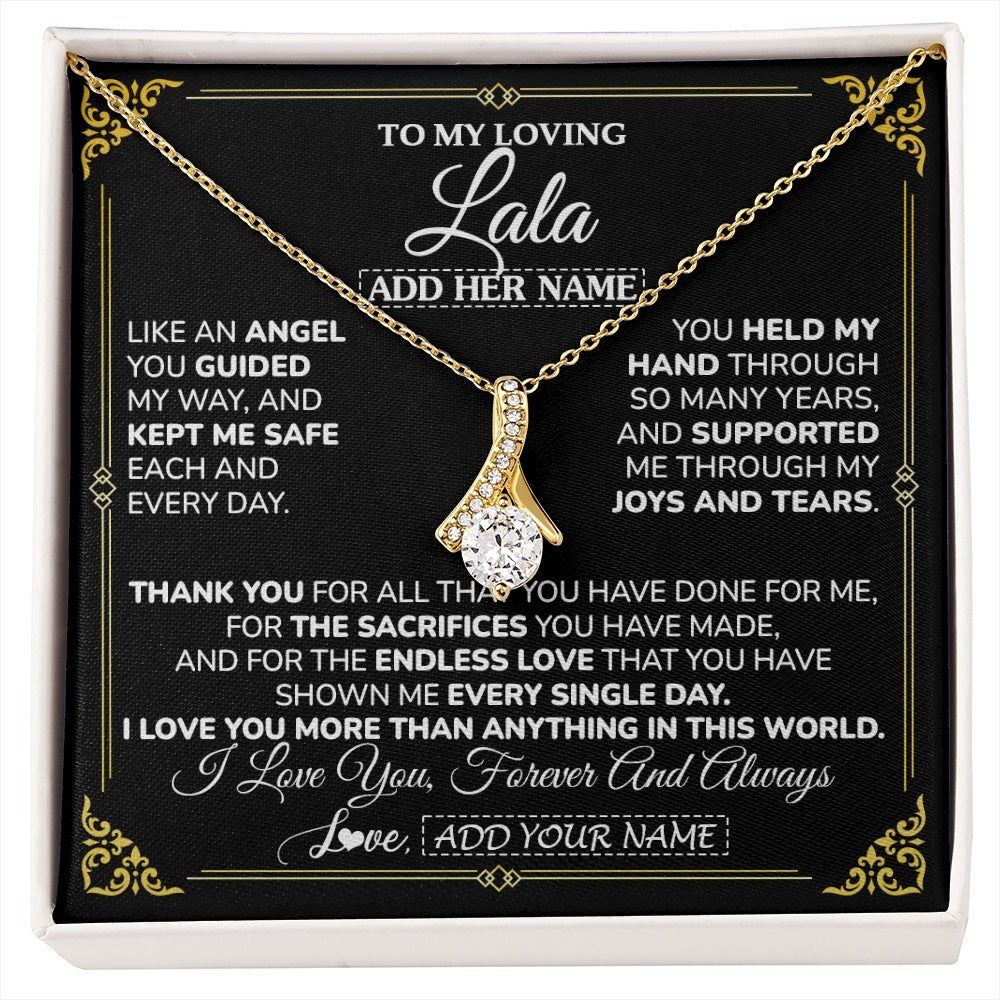 Alluring Beauty Necklace 18K Yellow Gold Finish | 1 | Personalized To My Lala Necklace Gifts Meaningful Gift To Lala From Granddaughter Without You There Is No Me Mothers Day Birthday Custom Gift Box Message Card | https://siriusteestore.