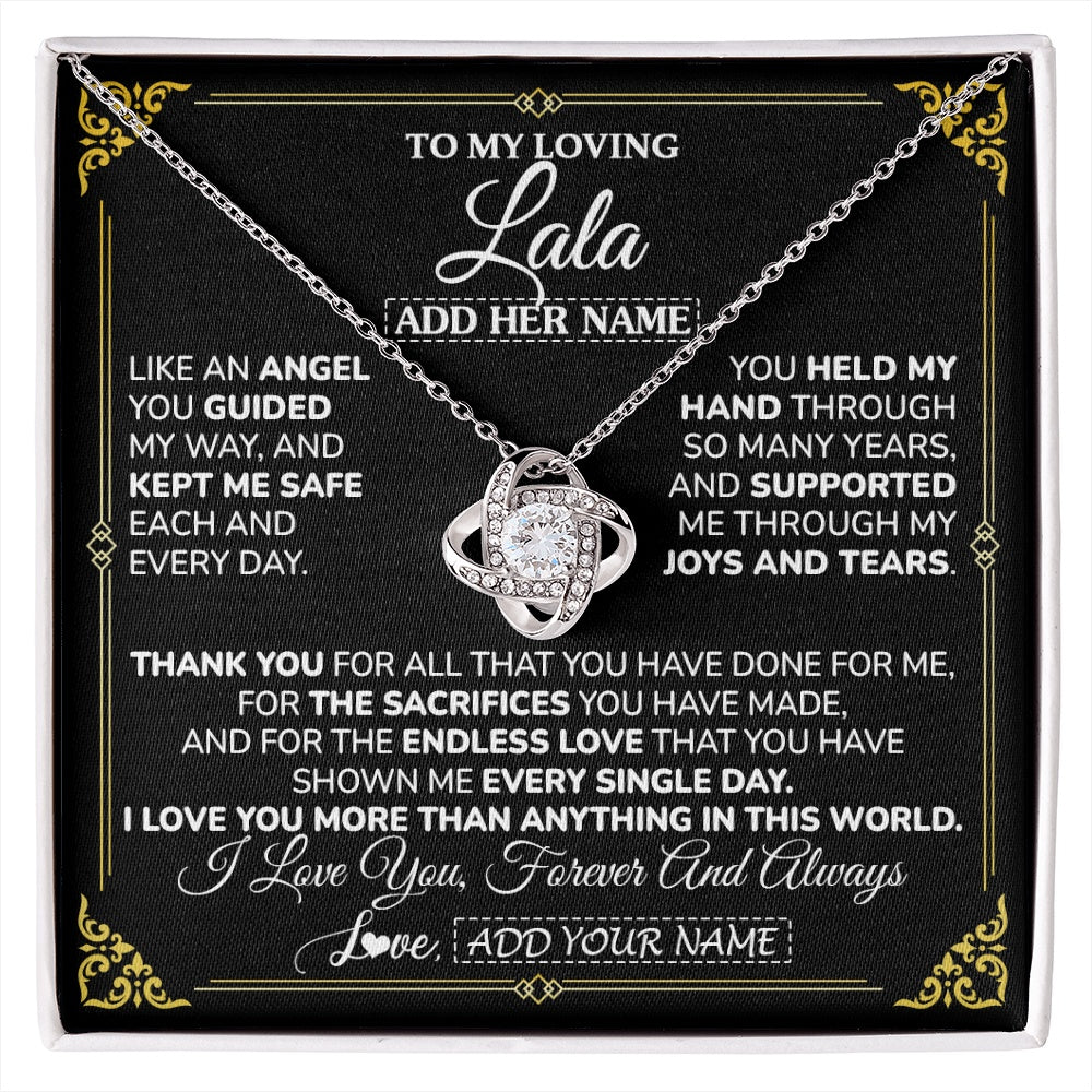 Love Knot Necklace 14K White Gold Finish | 1 | Personalized To My Lala Necklace Gifts Meaningful Gift To Lala From Granddaughter Without You There Is No Me Mothers Day Birthday Custom Gift Box Message Card | https://siriusteestore.