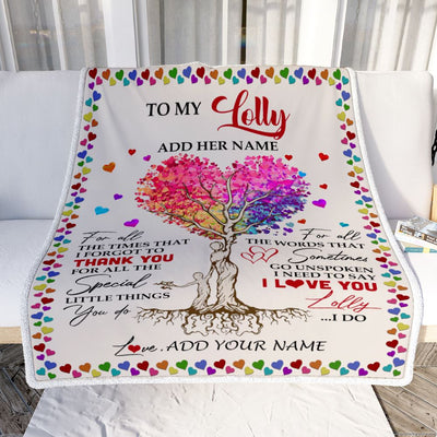 Personalized To My Lolly Blanket From Grandkids Grandson Colorful Tree Thank You For All Lolly Birthday Gifts Mothers Day Christmas Customized Fleece Blanket | siriusteestore