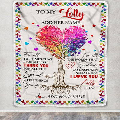 Personalized To My Lolly Blanket From Grandkids Grandson Colorful Tree Thank You For All Lolly Birthday Gifts Mothers Day Christmas Customized Fleece Blanket | siriusteestore