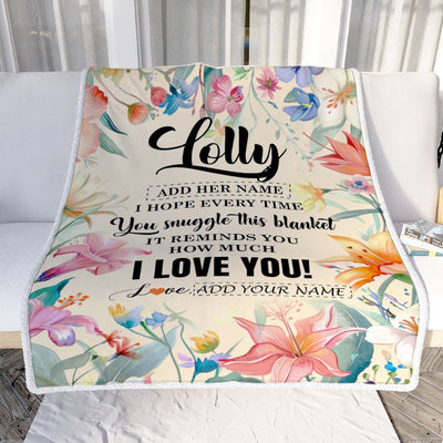 Personalized To My Lolly Blanket From Grandkids Grandson Floral I Love You Great Lolly Birthday Gifts Mothers Day Christmas Customized Fleece Blanket | siriusteestore