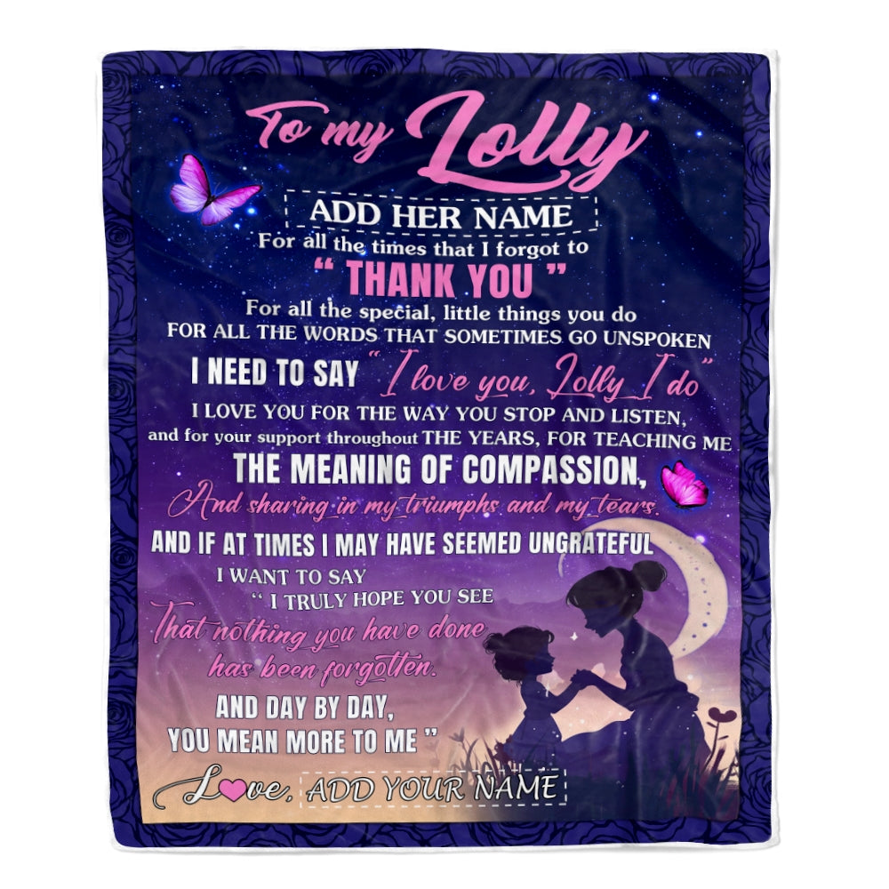 Personalized To My Lolly Blanket From Grandkids Grandson Night Sky Thank You Love You Lolly Birthday Gifts Mothers Day Christmas Customized Fleece Blanket | siriusteestore