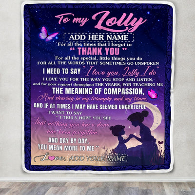 Personalized To My Lolly Blanket From Grandkids Grandson Night Sky Thank You Love You Lolly Birthday Gifts Mothers Day Christmas Customized Fleece Blanket | siriusteestore