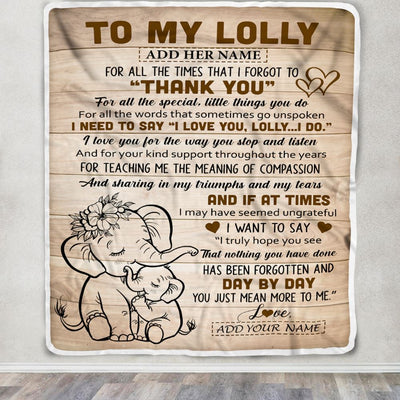 Personalized To My Lolly Gift Blanket From Granddaughter Elephant Thank You Best Lolly Birthday Gifts Mothers Day Christmas Custom Name Fleece Blanket | siriusteestore