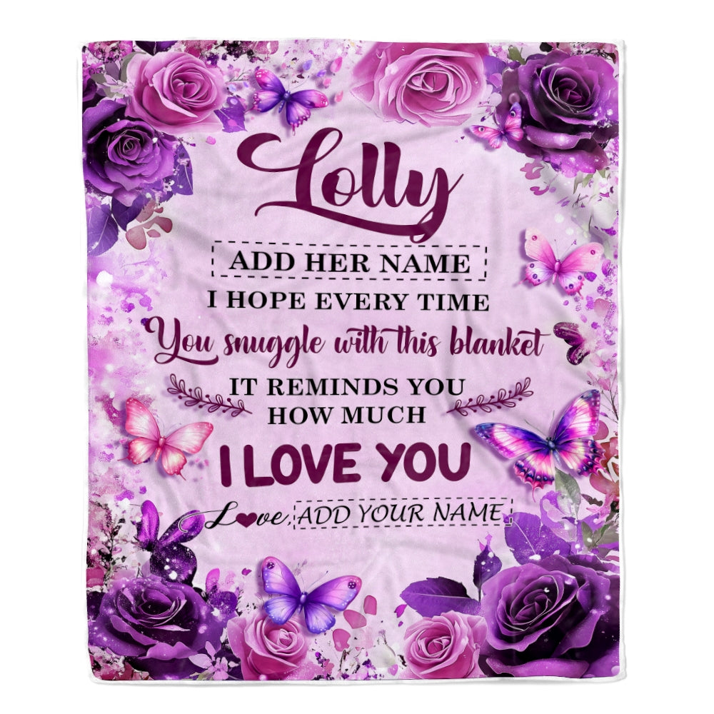 Personalized To My Lolly Gifts Blanket From Granddaughter Grandson Purple Floral Birthday Gifts For Lolly Mothers Day Christmas Custom Fleece Throw Blanket | siriusteestore