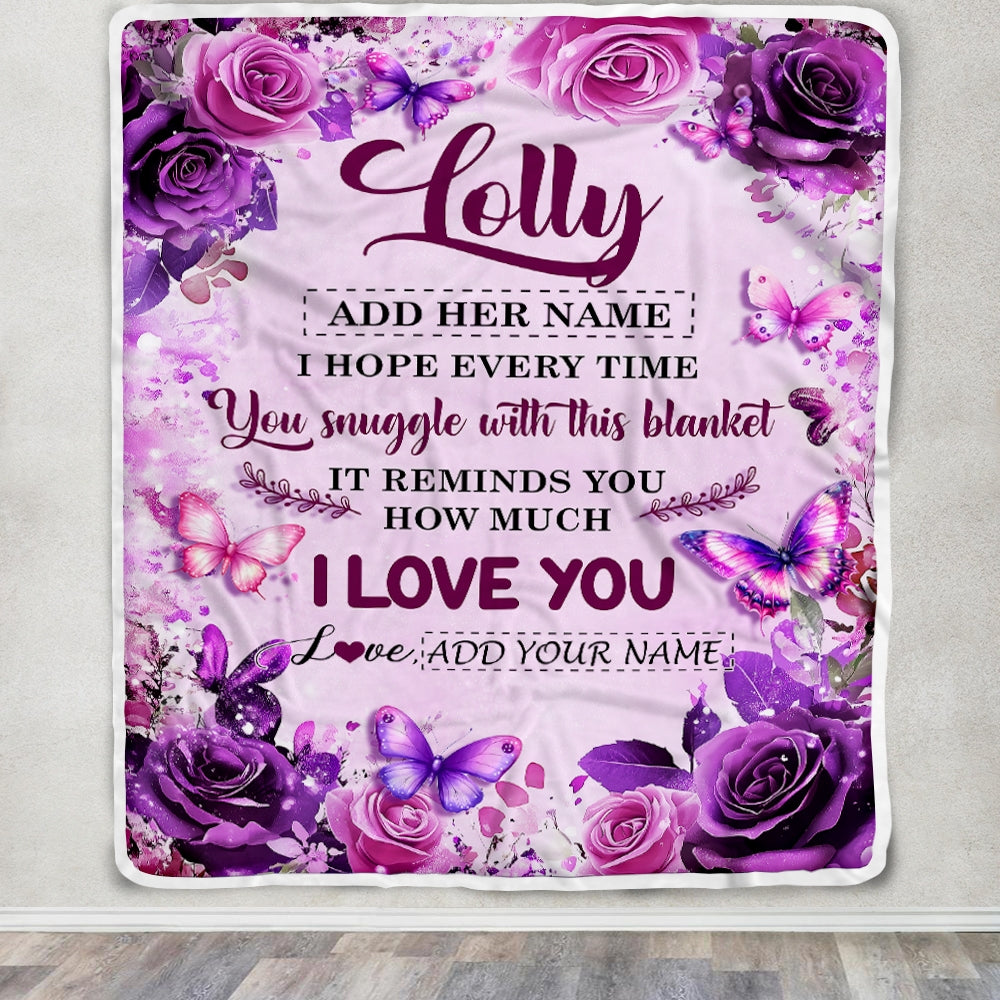 Personalized To My Lolly Gifts Blanket From Granddaughter Grandson Purple Floral Birthday Gifts For Lolly Mothers Day Christmas Custom Fleece Throw Blanket | siriusteestore