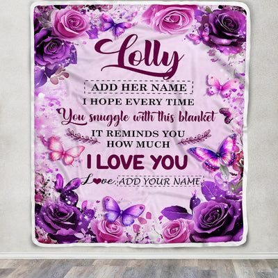 Personalized To My Lolly Gifts Blanket From Granddaughter Grandson Purple Floral Birthday Gifts For Lolly Mothers Day Christmas Custom Fleece Throw Blanket | siriusteestore