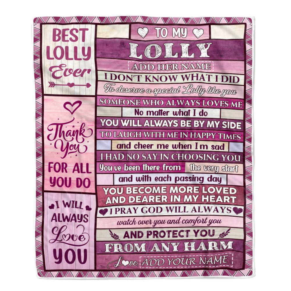 Personalized To My Lolly Gifts Blanket From Granddaughter Grandson Wood Thank You For All Gifts For Lolly Mothers Day Birthday Christmas Fleece Throw Blanket | siriusteestore