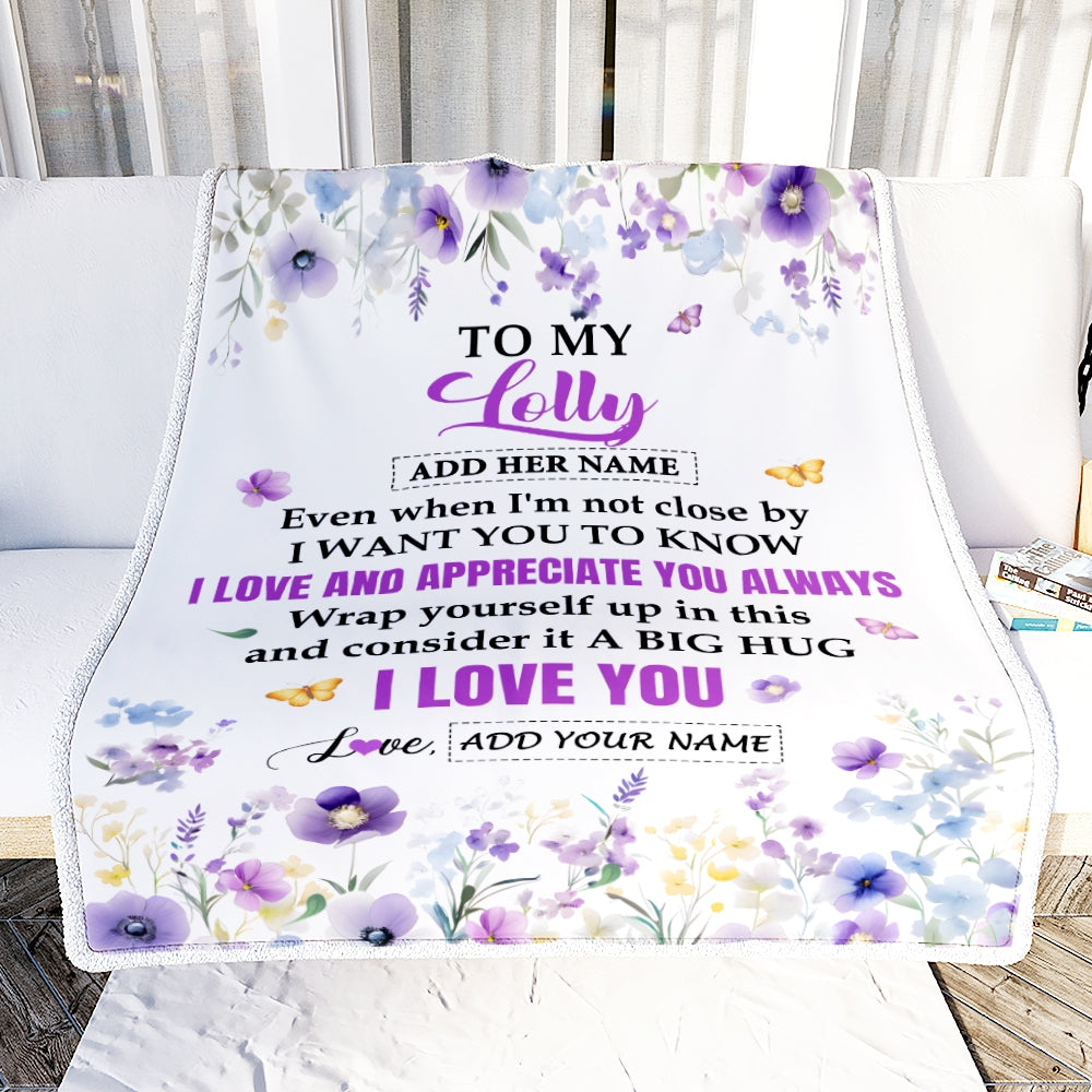 Personalized To My Lolly Gifts From Granddaughter Grandson Blanket I Love You Purple Floral Birthday Gift Idea For Lolly Gifts Christmas Custom Fleece Blanket | siriusteestore