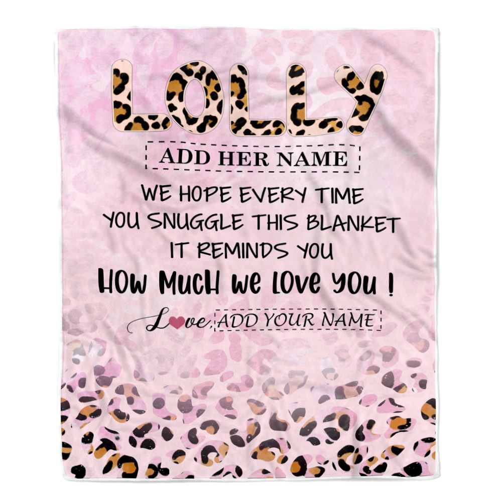 Personalized To My Lolly Gifts From Granddaughter Grandson Blanket Pink Leopard Happy Birthday Gifts For Lolly Mothers Day Christmas Customized Fleece Blanket | siriusteestore