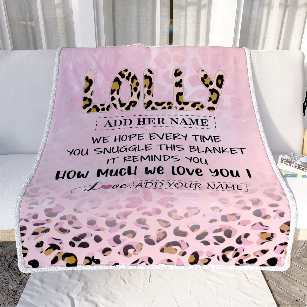 Personalized To My Lolly Gifts From Granddaughter Grandson Blanket Pink Leopard Happy Birthday Gifts For Lolly Mothers Day Christmas Customized Fleece Blanket | siriusteestore