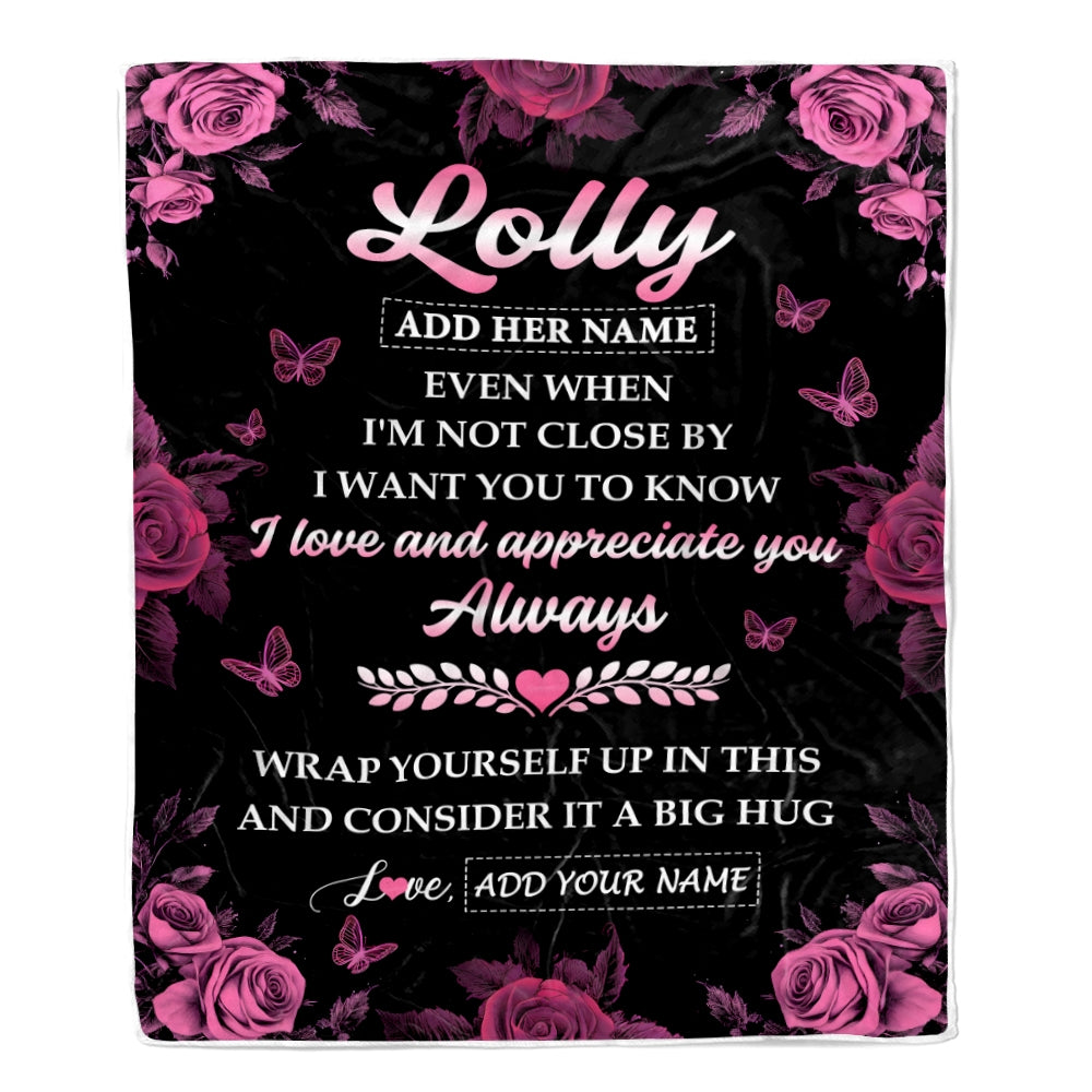 Personalized To My Lolly Gifts From Granddaughter Grandson Blanket Rose Floral It A Big Hug Birthday Gift Idea For Lolly Gifts Christmas Custom Fleece Blanket | siriusteestore