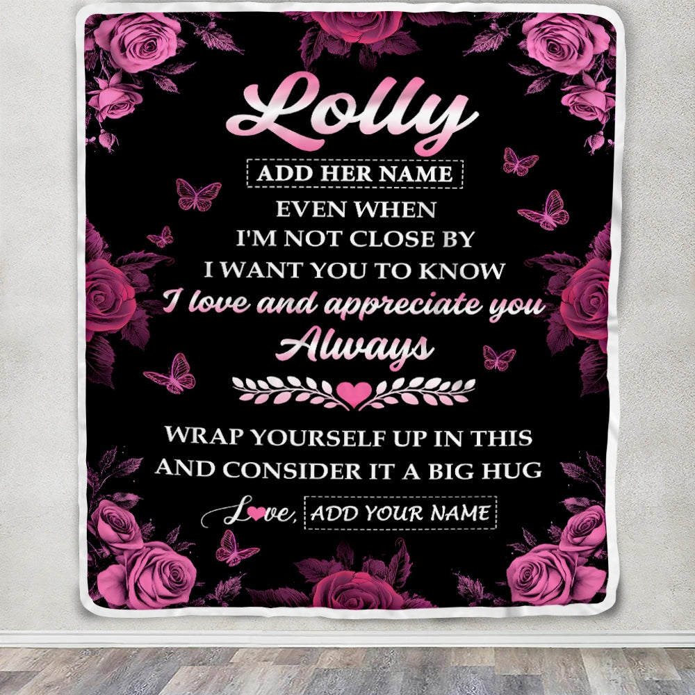Personalized To My Lolly Gifts From Granddaughter Grandson Blanket Rose Floral It A Big Hug Birthday Gift Idea For Lolly Gifts Christmas Custom Fleece Blanket | siriusteestore