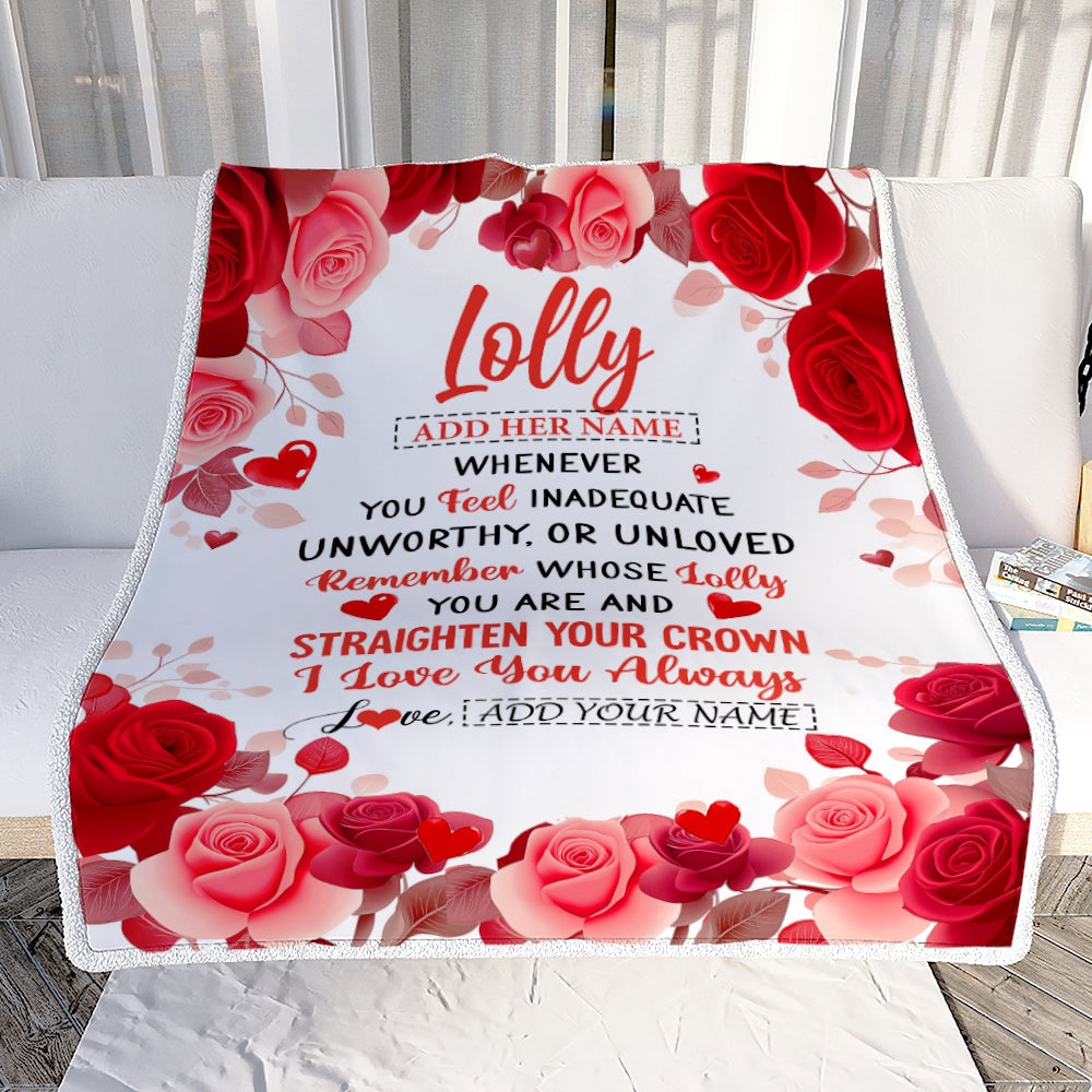 Personalized To My Lolly Gifts From Granddaughter Grandson Blanket Rose Flower Anniversary Birthday Gifts Lolly Mothers Day Christmas Custom Fleece Blanket | siriusteestore