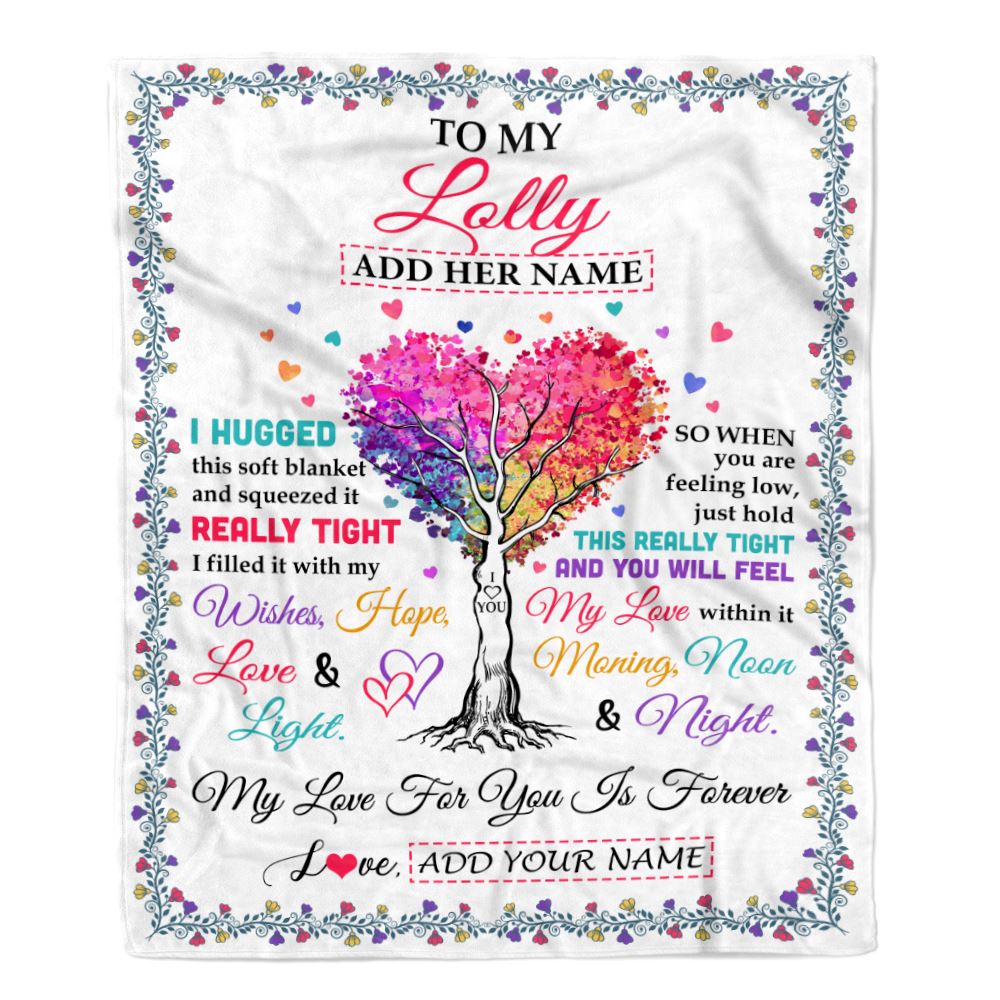 Personalized To My Lolly Gifts From Granddaughter Grandson Hugged Blanket Birthday Gifts For Lolly Mothers Day Thanksgiving Christmas Custom Fleece Blanket | siriusteestore
